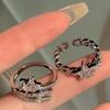 Anillo de Estrellas de Diamantes Completos Meteoro para Mujer Ins Traje Anillo Doble Ajustable Brillante de Cinco Puntas