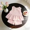 Ropa de moda para niñas, Dulce conjunto de verano, Fresco y transpirable, Conjunto de dos piezas con top fino y shorts para bebé