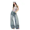 Jeans de Pierna Ancha Lavados con Bigotes Sueltos de Cintura Alta Retro Americano Azul Claro de Moda Nuevos de Verano 2026 para Mujer