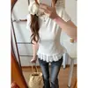 Camiseta de Verão 2026 com Barra Estilo Ballet e Acabamento em Renda, Roupa Íntima Feminina de Manga Curta com Design Estiloso, Top Hot Girl
