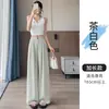 Pantalones blancos de lino Tencel para mujer, ligeros y transpirables para el verano, pierna ancha, corte recto, mezcla de algodón y lino de seda helada, adecuados para uso casual y como pantalones de traje