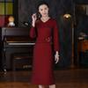 Cheongsam de manga larga color rojo vino otoñal e invernal para mamás de mediana edad, vestido para banquete de boda, joven, de alta gama, elegante