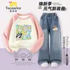 Traje de Otoño para Cinco Niñas 2025 Nueva Sudadera Raglán para Niñas Jeans Deportivos Casuales para Niñas