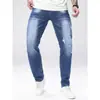 Jeans para Hombre Elásticos Estilo Urbano Modernos Pantalones de Hombre Azules Moda Casual Rasgados Deshilachados Pantalones de Mezclilla