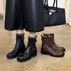 Botas Martin de piel genuina para mujer, con un tacón medio grueso, punta redonda y detalle de hebilla, son un nuevo estilo otoño/invierno, perfectas para el uso casual.