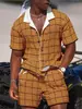 Camisa Cruzada Internacional para Hombre Traje de Cuadros Camisa Floral Casual para Hombre Camisa de Manga Corta con Solapa Estampada Traje