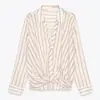 Moda europea y americana transfronteriza AliExpress artículo de venta caliente camisa a rayas de moda con cinturón de empalme