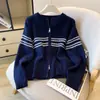 Cardigan de Punto a Rayas con Bloques de Color, Cremallera Doble, Estilo Sencillo y de Moda para Mujer, Nuevo Otoño 2026, Informal, Versátil, Adelgazante, Abrigo