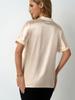 Foto Real da Popular Camisa Raglan de Cor Sólida em Cetim Europeia e Americana Transfronteiriça para Mulheres com Gola Alta de Manga Curta Camisa de Cetim