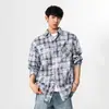 Camisa de Manga Larga Tie-Dye Cuadros Americanos para Hombre 2025 Nuevo Diseño Holgado High Street Atractiva Chaqueta Camisa Casual