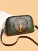 Bolsa para Teléfono Móvil de Exportación de Comercio Exterior Transfronterizo, Bolso Cruzado Horizontal para Mujer de Mediana Edad, Bolso de Mamá Pequeño con Elefante Tallado en Cuero Estilo Chino, Billetera