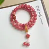 Pulseira Bodhi de Círculo Duplo com Design de Flor de Murta, Contas de Buda do Zodíaco, Acessórios de Lótus, Pulseira Popular para os Doze Signos do Zodíaco, Atacado