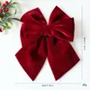 Nuevo producto transfronterizo: Colgante de moño de terciopelo burdeos para Navidad, decoración de árbol de Navidad DIY, adorno de moño de seis puntas