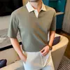 Vendas Diretas por Transmissão ao Vivo de Camisetas Polo de Manga Curta com Gola de Gaivota e Ombros Caídos para Homens no Verão, Camisetas Casuais de Negócios com Caimento Solto para Jovens Estudantes