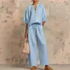 Otoño 2026 Nuevo Conjunto de Pantalones Anchos de Color Sólido Casual Suelto con Cremallera y Cuello Redondo para Mujer Moda Casual Transfronteriza Europea y Americana para Mujer