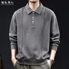 Moletom com Gola Polo Jacquard Padrão Escuro Estilo Old Money de Luxo Leve Masculino Outono Preto Solto Manga Longa para o Dia a Dia