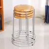 Taburete doméstico hecho de plástico engrosado, taburete alto para mesa de comedor, apilable, taburete de madera simple y elegante, taburete redondo de acero resistente