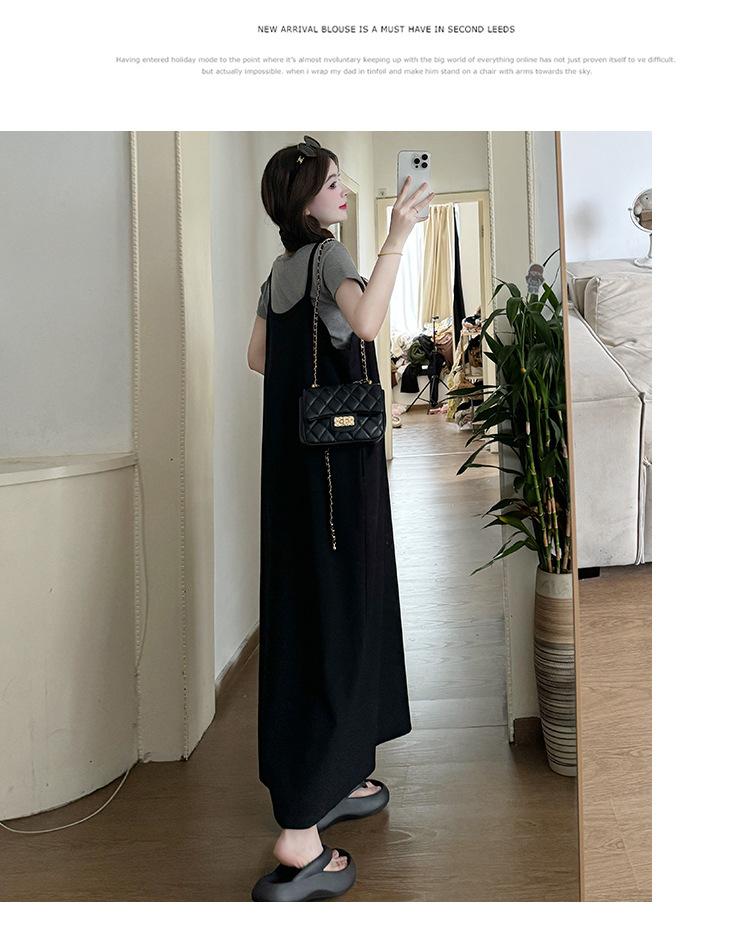 修身纯棉T恤+韩版背带裙孕妇套装