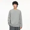 2026 Nuevo Color Sólido Manga Larga Hombre Cuello Redondo Suéter Camiseta Holgada Americana Peso Pesado Versátil Moderno Simple