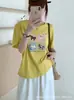 Camiseta Feminina Loose de Algodão Bambu com Gola Redonda e Manga Curta de Guangzhou, Versátil e Emagrecedora, Direto da Fábrica