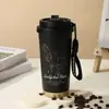 Nueva Taza de Café de Lirio de Alto Valor 304 Acero Inoxidable Taza Aislada al Vacío para Hombres y Mujeres de Doble Uso Portátil Taza con Popote