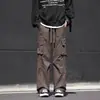 Pantalones de trabajo casuales estilo japonés para hombre, modernos, de bolsillo grande, alta costura, versátiles, con cordón, holgados, retro americano, de pierna ancha