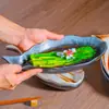 Plato Cerámico Creativo con Forma de Pez Estilo Japonés Plato de Pescado para Uso Doméstico, Plato de Pescado para Cocinar Pescado al Vapor, Plato Grande Ovalado para Pescado Vajilla