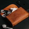 Estojo de couro Retro Crazy Horse para armazenamento digital, bolsa para cabo de carregamento de linha de fone de ouvido, estojo de couro Treasure para carregamento de linha de dados de celular