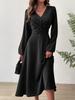 Amazon Ropa para Mujer Europea y Americana Moda de Primavera y Verano Cuello en V Manga Larga Farol Falda Torcida Elegante Vestido Midi