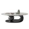 Mesa de Centro Oval Italiana em Aço Carbono Placa de Pedra Brilhante Mesa Lateral Moderna de Luxo Leve para Apartamento Pequeno Sala de Estar Doméstica Combinação