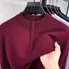 Suéter para hombre cómodo y suave de hilo de núcleo con media cremallera y cuello alto, color liso casual de negocios versátil ropa para hombre