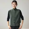 Chaleco Cardigan de Punto Versátil de Color Sólido, de Punto Trenzado, Cuello Alto Retro, Mezcla de Cachemira, de un Solo Botón