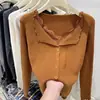 Nuevo Suéter Cardigan Abrigo de Punto Estilo Coreano Dulce y Suave con Cuello en V, Encaje y Volantes, Adelgazante, Otoño/Invierno 2026 para Mujer