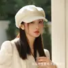 Sombrero Octagonal de Nuevo Estilo Coreano para Mujer, Gorra de Boina Versátil de Ala Corta para Otoño e Invierno, Estilo Retro Británico, Sombrero de Pintor para Adelgazar el Rostro