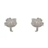 Moda coreana y japonesa dulce versátil clips de oreja de gato KT con circonita completa para mujer, pendientes exquisitos, de lujo ligero, simples, de alta gama, super brillantes al por mayor