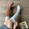 Meias femininas estilo Maillard com costura de bota, acima do joelho, para outono e inverno, nicho, listras verticais, estilo preguiçoso, meias de cano alto para panturrilha