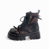 Botas Martin de Encaje con Suela Gruesa para Aumentar la Altura, para Mujer, Nuevo Estilo Coreano Otoño 2025, Botines Negros Versátiles para Combinar con Faldas