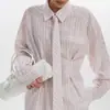 Elegante Camisa Rayada Estampada para Mujer, Estilo Nuevo 2025, Cuello de Solapa, Manga Larga, Diseño de Corbata, Blusa Ceñida a la Cintura
