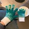 Luvas Femininas de Inverno Novas Sem Dedos Acolchoadas Peludas de Tricô para Meninas Estilo Coreano Tela Sensível ao Toque Cinco Dedos Escrita