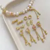Chapado en Cobre Oro Real 24K Incrustado Zirconio Perla Calado Cadena de Borla Colgante Collar Colgante DIY Accesorios de Cuentas Hechos a Mano