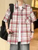 Camisa de hombre vintage de verano, camisa de hombre estilo chino, camisa de verano de manga corta, camisa de hombre a cuadros con cuello, camisa de corte holgado
