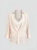 Camisa de linho com renda, estilo duas peças, cor rosa pêssego, manga média, para mulheres, blusa de algodão e linho branca para o verão, top único e elegante