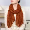Bufanda Plisada de Algodón y Lino de Color Sólido Estilo Japonés para Otoño e Invierno, Bufanda de Seda Versátil Artística Vintage, Chal Cálido con Arrugas para Mujer con Protección Solar