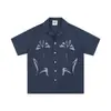 Estilo Japonés Vintage Collage Floral Vintage Camisa Rayada Bordada Holgada Cuello Cubano Algodón Puro Camisa de Pareja Ins