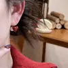 Brincos de Tarraxa Populares Estilo Francês Vermelho Borgonha Coração Retro Pérola para Mulheres, Brincos Versáteis Simples e Elegantes