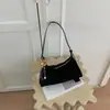 Bolsa de axila tipo baguette em camurça retrô para mulheres, design de nicho, elegante e chique para o dia a dia, bolsa de ombro ou transversal