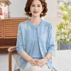 Conjunto de Tricô Outono para Mães Peça Dupla 2026 Novo Estilo para Mulheres de Meia-Idade e Idosas, Jaqueta Cardigan Fashionável para Primavera e Outono, Blusa Rejuvenescedora