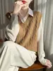 Chaleco de punto de alta calidad, original, con cuello en V y diseño trenzado, hecho de lana pura, disponible en varios colores, un chaleco de punto cálido y acogedor para mujer, perfecto para otoño e invierno