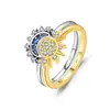 Anillo de Sol y Luna Brillando Juntos Transfronterizo para Mujer, Diseño de Nicho, Bicolor Tachonado de Diamantes, Anillo Abierto Ajustable, Anillos de Pareja, Regalo para Novia