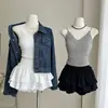 Verano 2025 Nueva Falda Corta Abullonada Estilo Pastel Anti-Exposición de Cintura Alta para Mujeres Petites Blanca